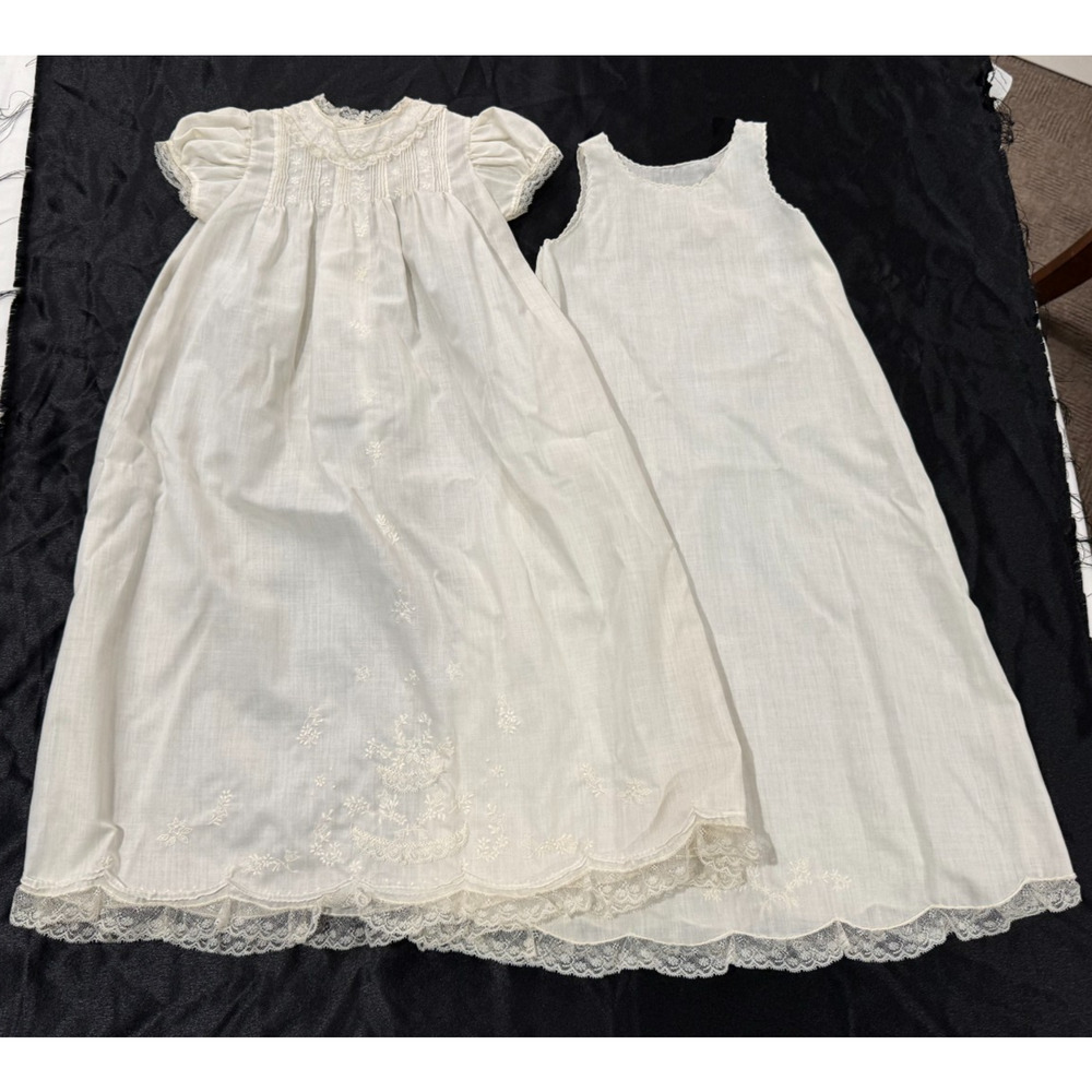 Vtg Neiman Marcus Christening Gown Slip 6 Months? Chest 21" Ivory Embroidered
